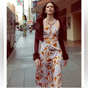 NWOT For Love And Lemons size S Esmeralda midi dress in white leaf print